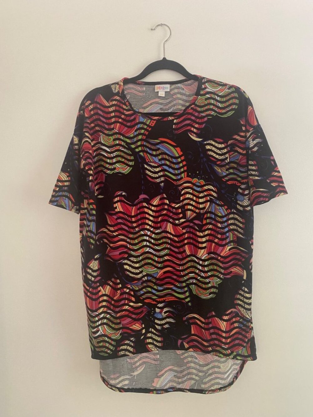 LuLaRoe Multicolor Abstract Print Hi-Low Hem Short Sleeve Tunic Top Size XXS